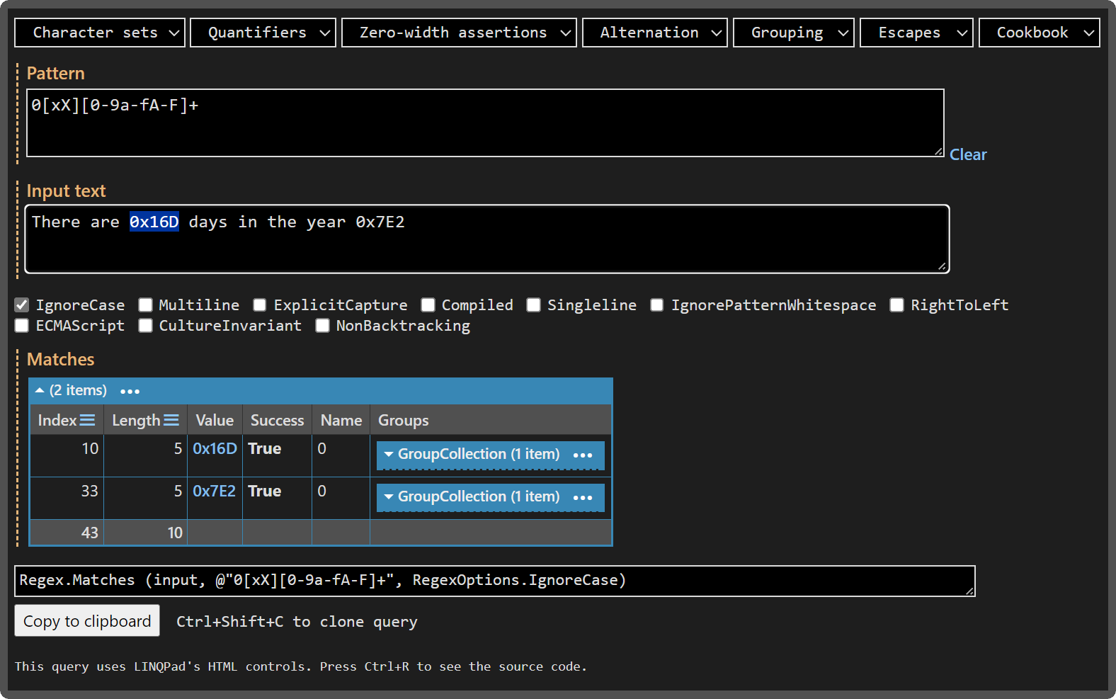 Inbuilt RegEx Evaluator